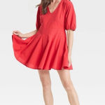 Universal Threads Women’s Red Mini Dress Balloon Sleeve Cotton Rayon NWT Sz XS Fall Christmas Photo 0