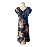 Evan Picone EVAN-PICONE Silk Navy Dress Multicolor Floral Sheath V-Neck Cap Sleeves 6 EUC Photo 8
