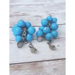 Vintage Clip On Earrings Bright Blue Balls Dangle Large Statement Photo 3