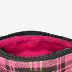 Coach Pink Plaid Tartan Wristlet Black Trim Fabric Zip Pouch Fob Leatherware Photo 9