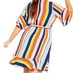 City Chic Wrap Dress Ruffle Sleeve Belted Pink Multi Stripe Women’s Plus Size 24 Photo 1