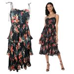 Lulus | Tier to Stay Black Floral Print Tiered Tie-Strap Midi Dress size M New Photo 1