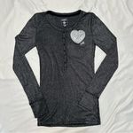 Victoria's Secret PINK  Womens Heart Metallic Sequin Henley Shirt Photo 0