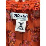 Old Navy Blouse Size XS Orange/Purple Floral Tie/Smocked Neck 1/2 Puff Sl Sheer Photo 3
