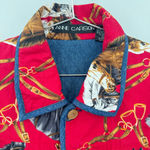 Anne Carson Vintage Red Horse Print Reversible Jacket Quilted Denim Equestrian Photo 3
