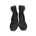 Louise et Cie  Babette Black Suede Leather Ankle Boots Gold Buckle Women's 9 Heel Photo 2