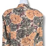 Vintage 90s Rayon Floral Blouse Jacket Neutral Autumn Button Front Long Sleeve Green Size 4 Photo 4
