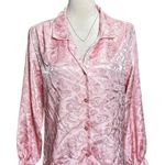 Vintage Laura Mae Pink Satin Baroque Floral Draped Blouse 12 | Silky Retro Glam Photo 0
