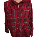 Habitat ‎ Women's Button Up Shirt Size Medium Red Scotch Tartan Plaid Boho Artsy Photo 0