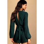 Lulu’s Date Night Vibes Dark Green Pleated Long Sleeve Romper Size Small NWT Photo 3