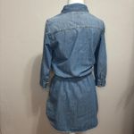 Attention Denim Mini Shirt Dress Womens L Drawstring Waist Western Coastal Cowgirl Pockets Photo 3