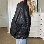 Black leather ruffled unique western bomber jacket Size L Photo 6