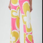 Trina Turk Verity Bright Pink & Yellow Retro Floral Wide Leg Pants 0 Photo 0