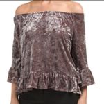 Neiman Marcus  Sanctuary Crushed Off Shoulder Velvet Top Julia Ruffle Mink M NWT Photo 0