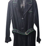 Venezia Denim Trench Coat Belted Green‎ Stitching Dark Wash Dress Size L Blue Size L Photo 0
