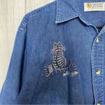 Christine Alexander Bedazzled Cat Button Down Chambray Denim Shirt size M Medium Blue Photo 7