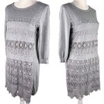 Sundance  Lovely Day Sweater Dress Medium Gray Lace Crochet Photo 2