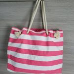 Victoria's Secret Pink White Stripe Canvas Take Me To The Beach Tote Rope Handles Photo 10
