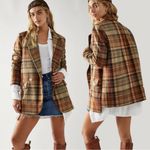 Free People  Wool Mari Tartan Plaid Blazer Winter Wheat XL Dark Academia Preppy Photo 6