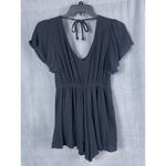 Trixxi Romper Women's Small Black Lined Gauze Deep V Plunge Buttons Sexy Outfit Photo 4