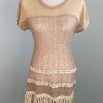 A’reve Cream Open Knit Crochet Cap Sleeve Dress Fringe Hem Embroidered Lace Sz S White Photo 2