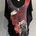Free People SZ XS Abstract Graphics Wings Sleeves Top Blouse Photo 0