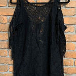 Free People Free‎ People Womens Small Top Black Geo Sands Lace Cold Shoulder Boho Crochet Photo 0