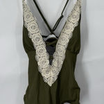 Cupshe Olive Green Crochet Trim Lace Up Back One Piece Swimsuit Womens M NEW Photo 0