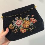 Vintage 60s Black Fully Beaded Floral Needlepoint Bag Photo 0