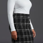 Harold’s Tweed plaid wool blend fringe hem pencil skirt Black Size 6 Photo 0