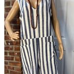 Women’s Beach Lunch Lounge Cotton Stripped Cropped Jumpsuit Nautical Vacation XL Photo 4
