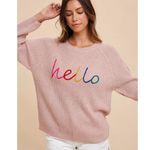 AnnieWear Pink Knit Sweater “Hello” Graphic Pullover Rainbow Letters Size XL Photo 3