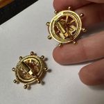 Avon Nautical Clip On Earrings Enamel Sailboat Ship Wheel Gold Tone Photo 8