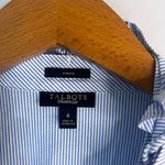 Talbots Blue White Pin Striped 3/4 Sleeve Ruffled Neckline Button Up Size 4 Photo 7
