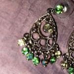 Silver & Lime Green Crystal Earrings Photo 1