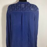 New Directions Weekend Long Sleeve V Neck Button Down Shirt Blue Size L Photo 5