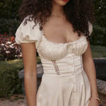 House Of CB  'Eviana' Ivory Real Silk Puff Sleeve‎ Maxi Dress white  NWOT Size XS Photo 0