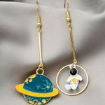 Asymmetric Star Astronaut Pendant gold plated Long Earrings Faux Fashion Jewelry Photo 3