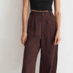 Madewell  Harlow Wide Leg Pleated Pants Chocolate Raisin Tencel Linen Sz 10 NWT Photo 0