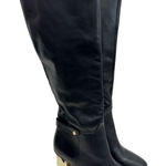 Franco Sarto Knee High Boots Size 9 Black Leather Gold Heel Side Zip Photo 0