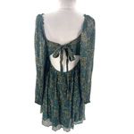 Anthropologie Let me be babydoll mini dress balloon sleeve crimped sz S Green Photo 3