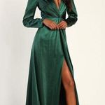Lulus  Endearing Elegance Emerald Green Satin Long Sleeve Maxi Dress Size XL Photo 0