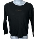 Victoria’s Secret PINK Black Waffle Knit Long Sleeve Top M Gold Glitter Size M Photo 1