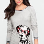 Talbots  Sweater Womens Medium Gray Dalmatian Dog Graphic Crewneck Pullover Photo 0