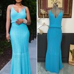 House of Harlow 1960 Peacock Blue Ribbed Knit Mermaid Maxi Dress Photo 1