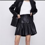 ZARA Women’s Black Faux Leather Ruffled Skirt In Size S Photo 2