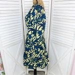 Ba&sh  Winny Tropical Palm Print Tiered Mini Dress Yellow Blue Small Photo 3