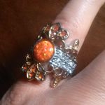 Simulated Opal and Orange and White Crystal Stainless Steel Ring (Size 6) Photo 5