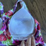 Lands End Womens Bright Floral Palms Racerback Tankini Swim Suit Top Size 10 Purple Photo 2