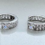 Hoop Earrings Sterling SILVER .925 Detailed Mini Cv Diamonds Photo 1